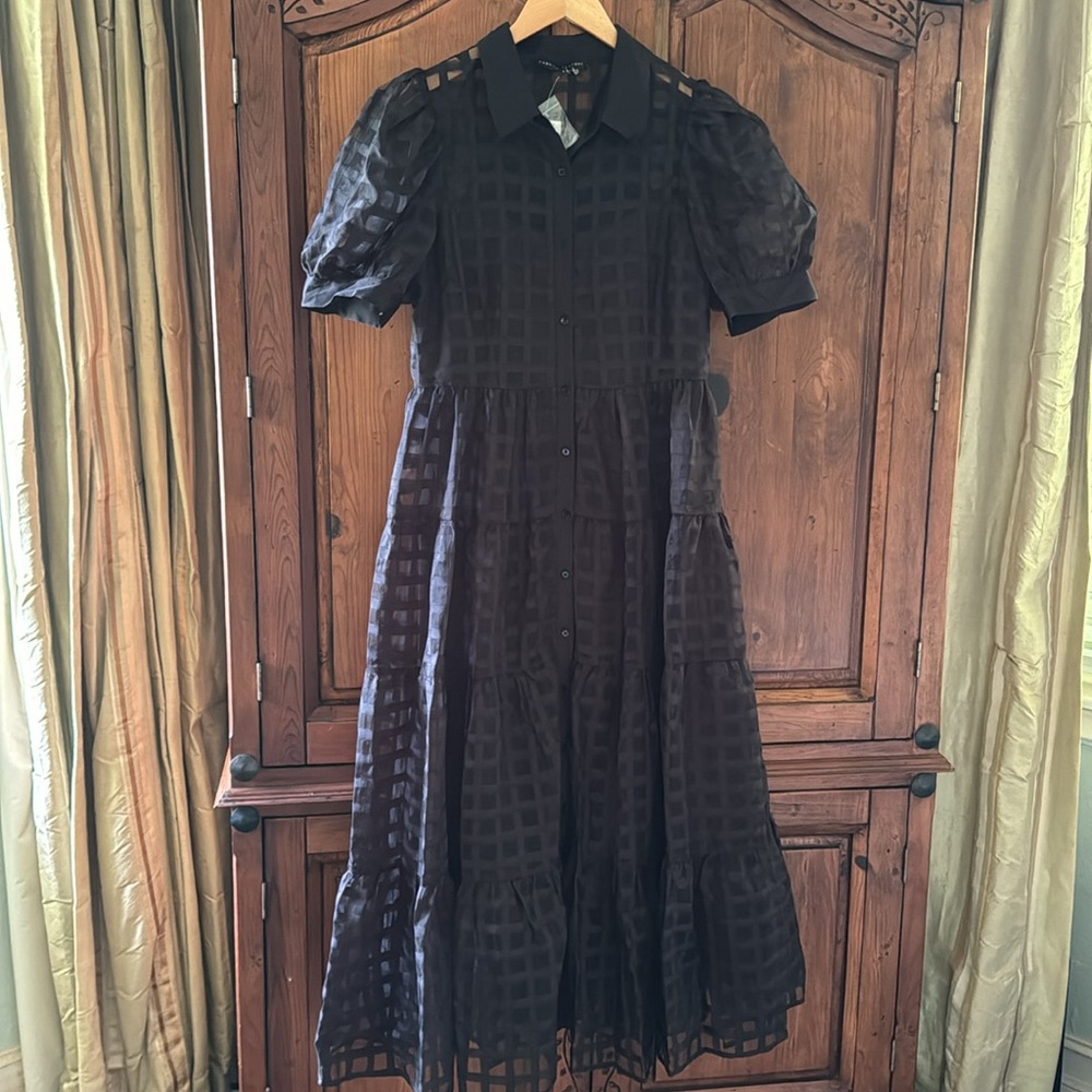 NWT ENGLISH FACTORY “WEDNESDAY ADAMS” BLACK SHEER MAXI DRESS. SIZE L.